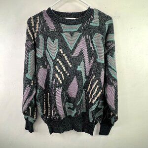 Vintage Michael Gerald Sweater M Chunky Abstract Blue Purple Grandpa Geometric